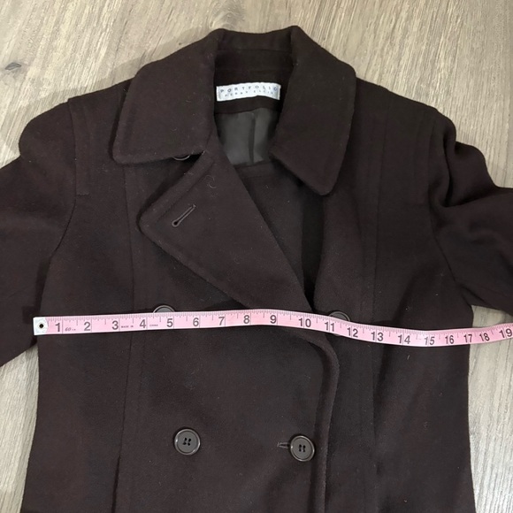 Vtg Perry Ellis Portfolio Pea Coat Brown 100% Merino Wool Size 4P Made USA - Picture 5 of 12